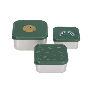 Lassig Snackbox Stainless Steel 3 pcs Happy Rascals Smile green