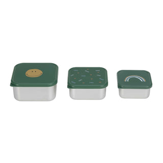 Lassig Snackbox Stainless Steel 3 pcs Happy Rascals Smile green
