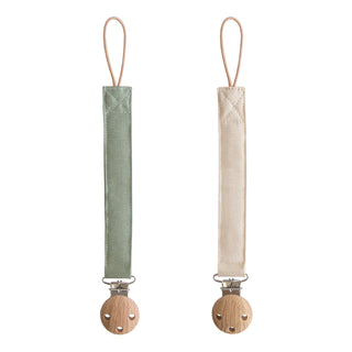 Mushie Pacifier clip linnen - Olive Shifting Sand