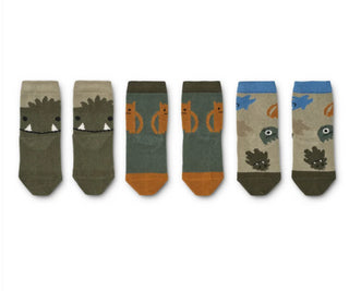 Liewood Silas Cotton Socks 3 Pack Monsters Blue mix 0-6 Maand